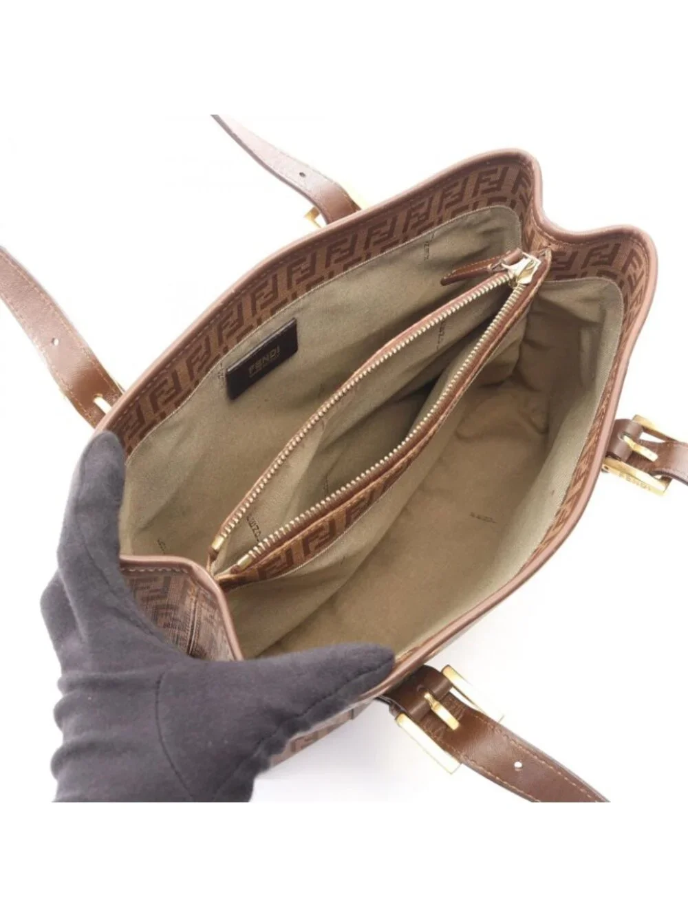 Fendi Tote Zucchino Brown Canvas Leather Handbag